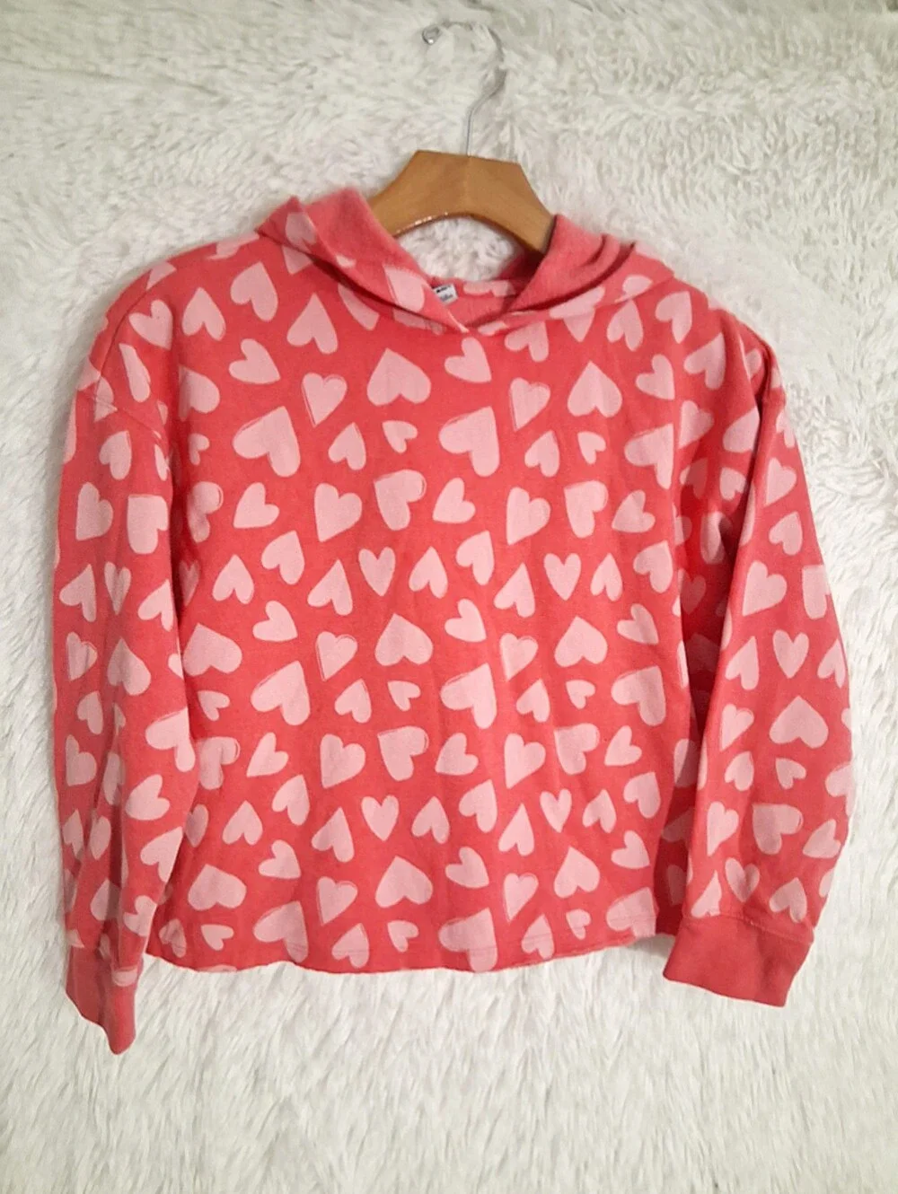 Old Navy Girls Pink Heart Hoodie Boxy Fit Large